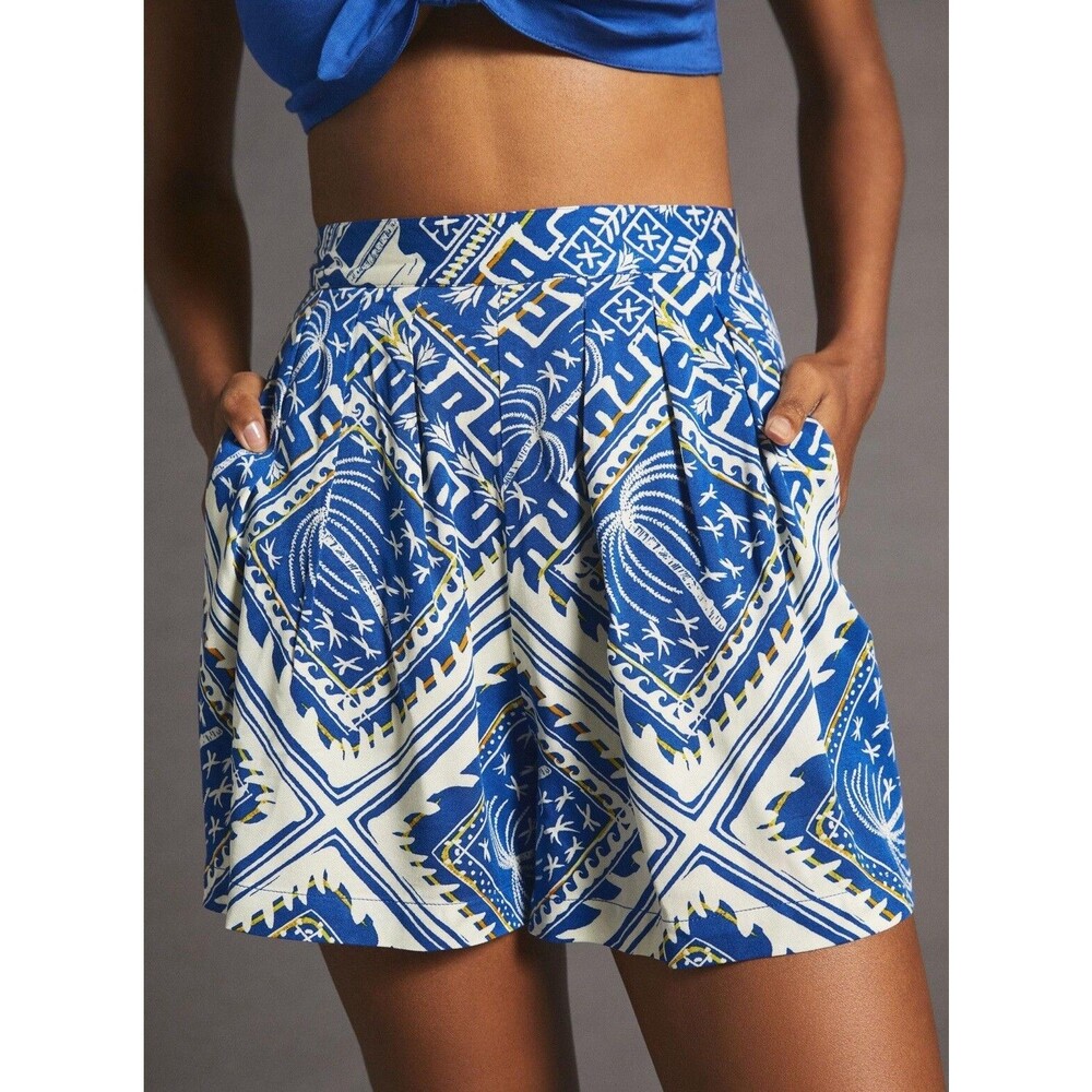 Anthropologie Corey Lynn Calter Shorts Women Everly Blue Motif Preppy Sz XL New